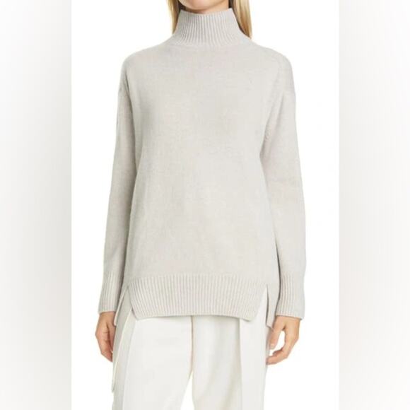 VINCE Double Slit Turtleneck Sweater In Biscuit Cream Size XL - Picture 3 of 14